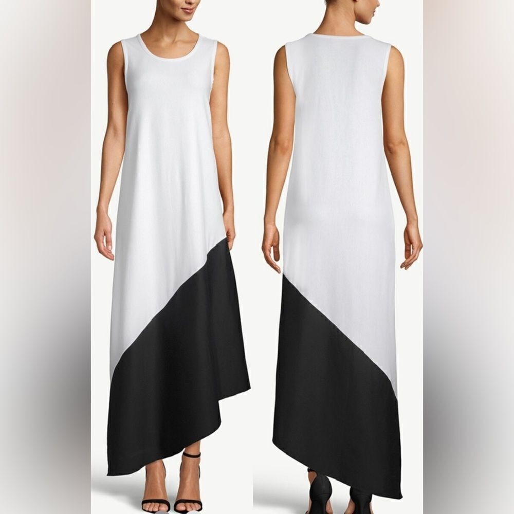 Chicos Sleeveless Colorblock Asymmetrical-Hem Maxi Dress Size L